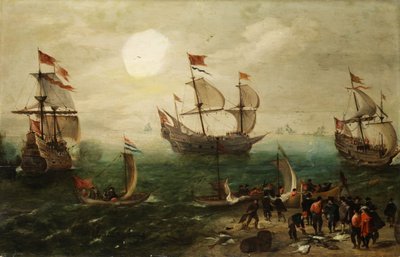 Marina con tre grandi velieri da Pieter Cornelisz. Verbeeck